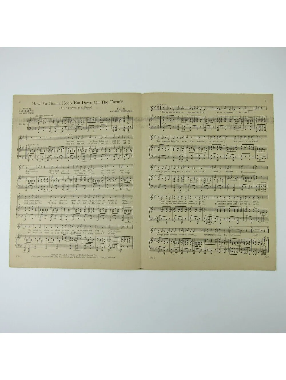 Sheet Music How Ya Gonna Keep Em Down On The Farm After Paree WWI Antique 1919
